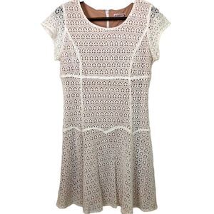 Nanette Lepore Crochet Eyelet A-Line Dress Cap Sleeve Size 14 White